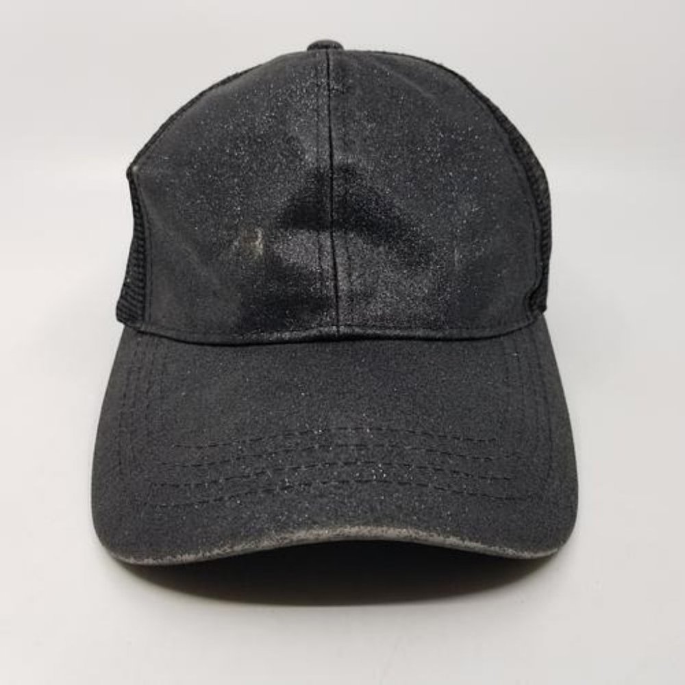 Shiny Glitter Strapback Mesh Trucker Pony Tail Hat Cap Adjustable Womens Black